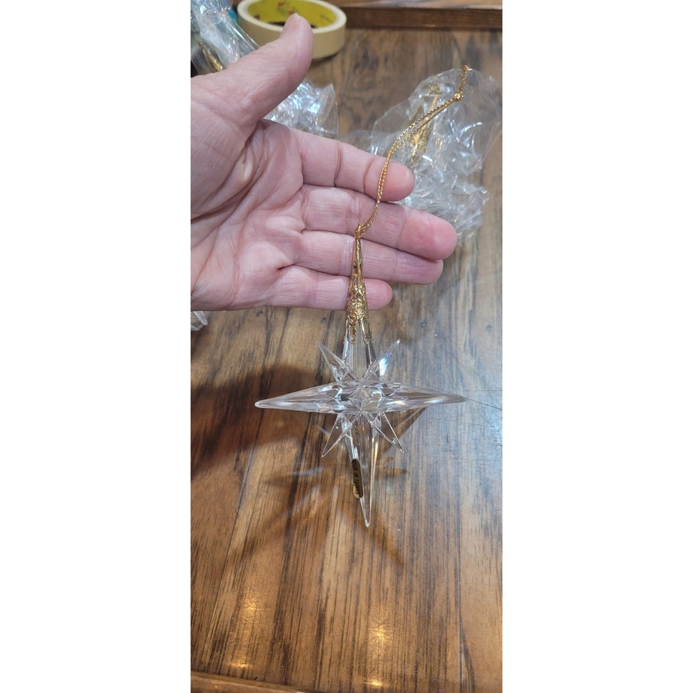 VTG. Set Of 4  4" Clear & Gold Star Snowflake Christmas Ornament AAF Gold Label